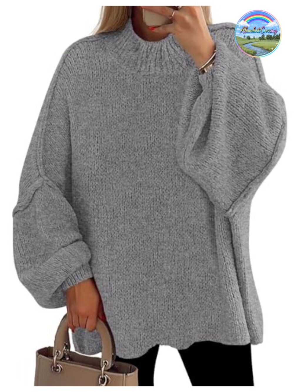 Women's Oversized Chunky Knit Mock Neck Pullover Sweater